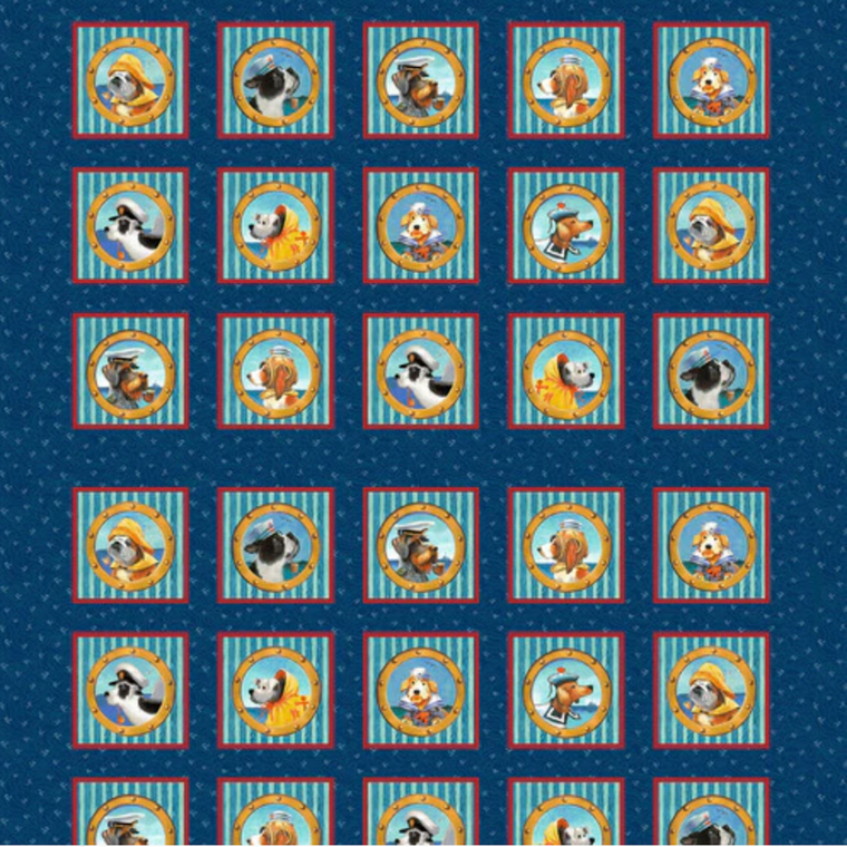 Studio E Salty Dogs 4710P-77 Dog Blocks Blue Cotton Fabric By Yard