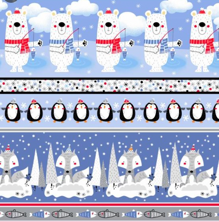 Studio E Polar Pals 4172-71 Stripe Blue Cotton Flannel Fabric By Yard