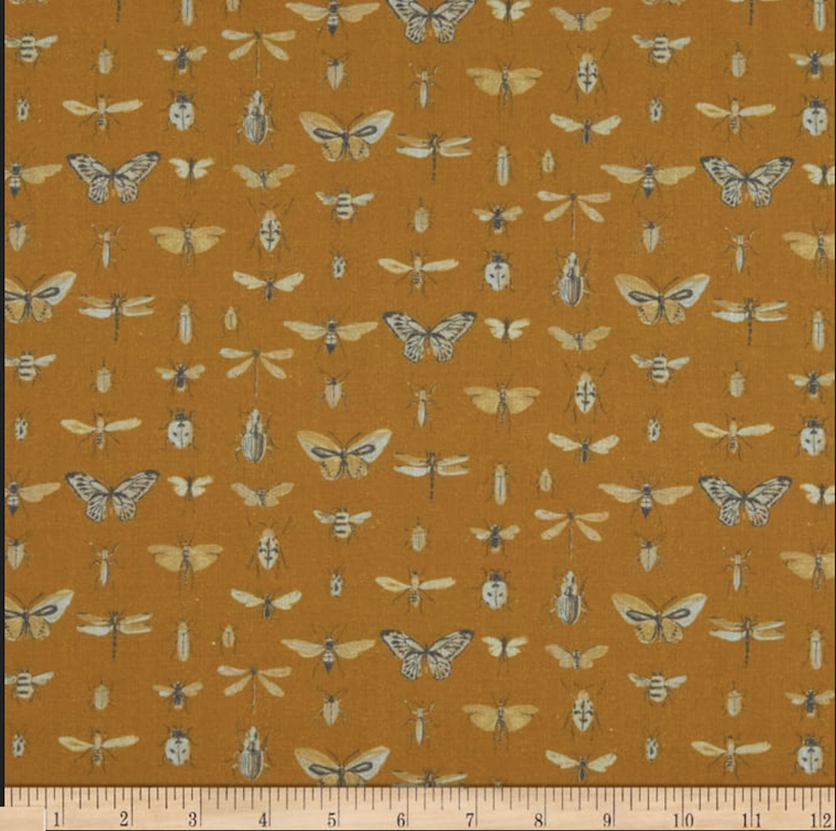 Stof of France Mariposa Butterfly Gold Cotton Quilting Fabric By The Yard