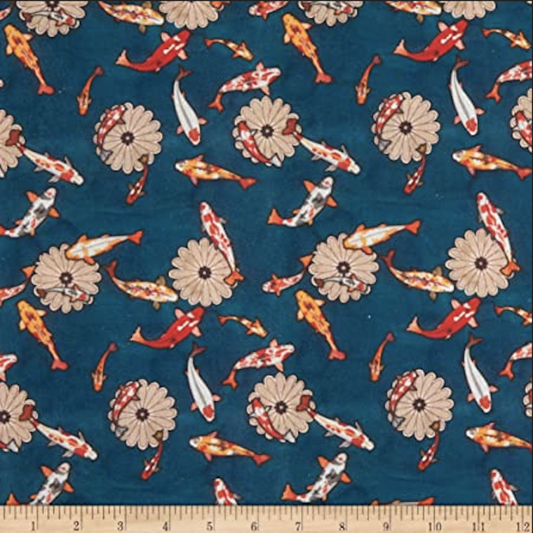 Stof of France Tokyo Koi Blue Cotton Quilting Fabric By The Yard Stof of France Tokyo Koi Blue Cotton Quilting Fabric By The Yard