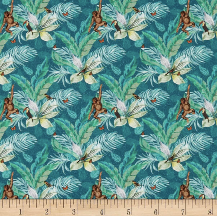 Stof of France Zarafa Chimps Blue Cotton Quilting Fabric By The Yard Stof of France Zarafa Chimps Blue Cotton Quilting Fabric By The Yard