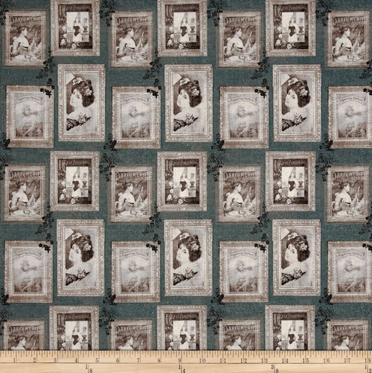 Stof of France Belle Epoque Post Card Beige Cotton Quilting Fabric By The Yard