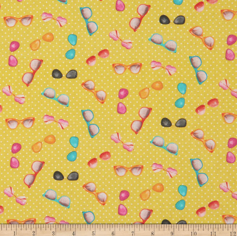 Stof of France Sunglasses Yellow Cotton Quilting Fabric By The Yard