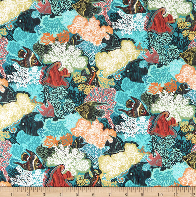 Stof of France Fish Fun Angel Fish Cotton Quilting Fabric By The Yard Stof of France Fish Fun Angel Fish Cotton Quilting Fabric By The Yard