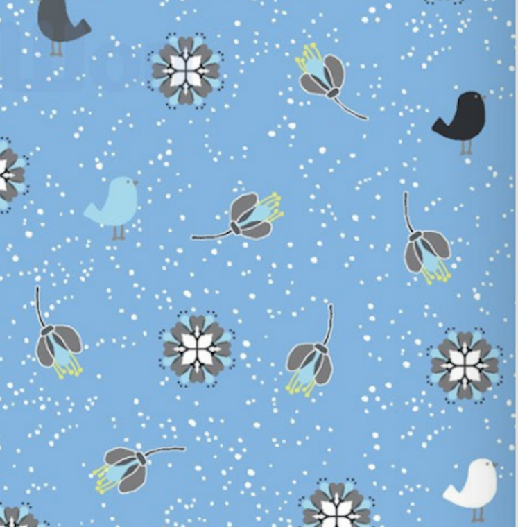 Stof Fabrics 4500-566 Hollie's Flowers Birds Blue Cotton Fabric By The Yard Stof Fabrics 4500-566 Hollie's Flowers Birds Blue Cotton Fabric By The Yard