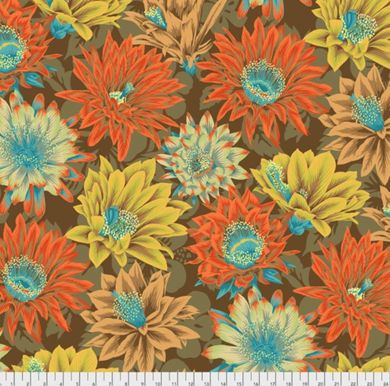 Free Spirit Philip Jacobs PWPJ096 Cactus Flower Brown Cotton Quilting Fabric by Yd