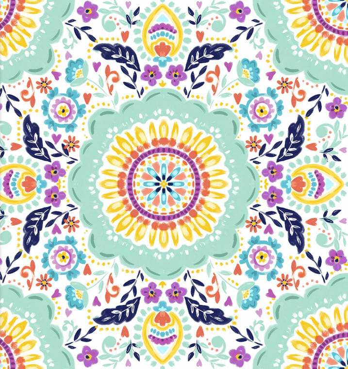 3 Wishes 17263 Summer Song Painted Tile White Cotton Fabric By The Yard 3 Wishes 17263 Summer Song Painted Tile White Cotton Fabric By The Yard