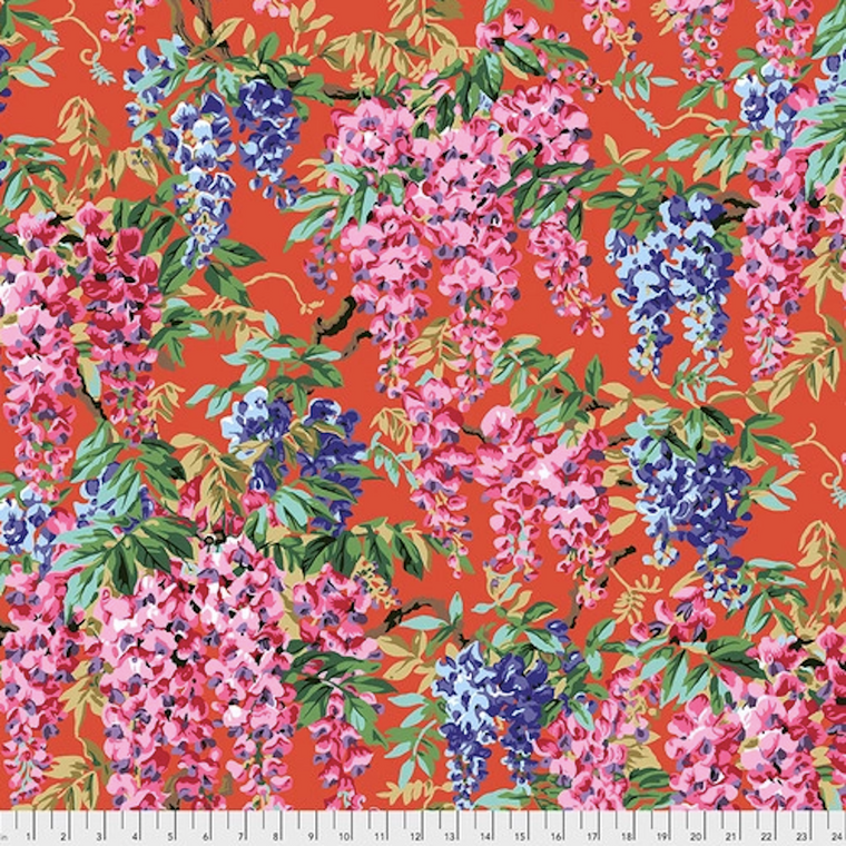 Free Spirit Philip Jacobs PWPJ102 Wisteria Red Cotton Quilting Fabric by Yd