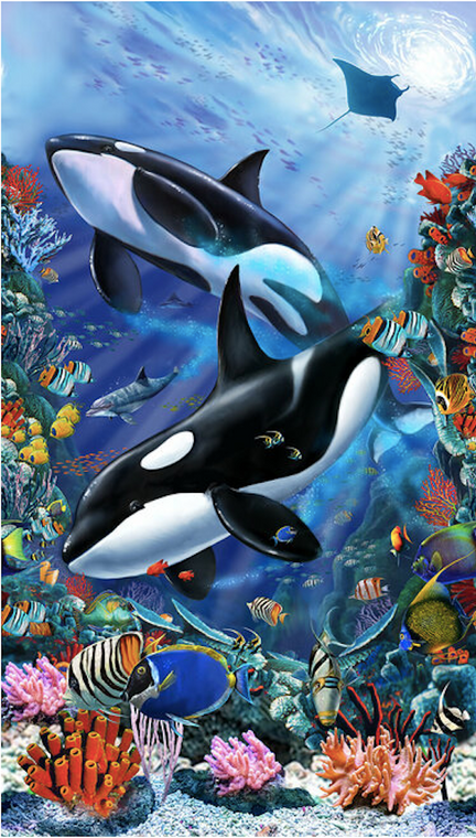 Studio E Reef Life 23" Whale Panel Cobalt Cotton Fabric by The Panel