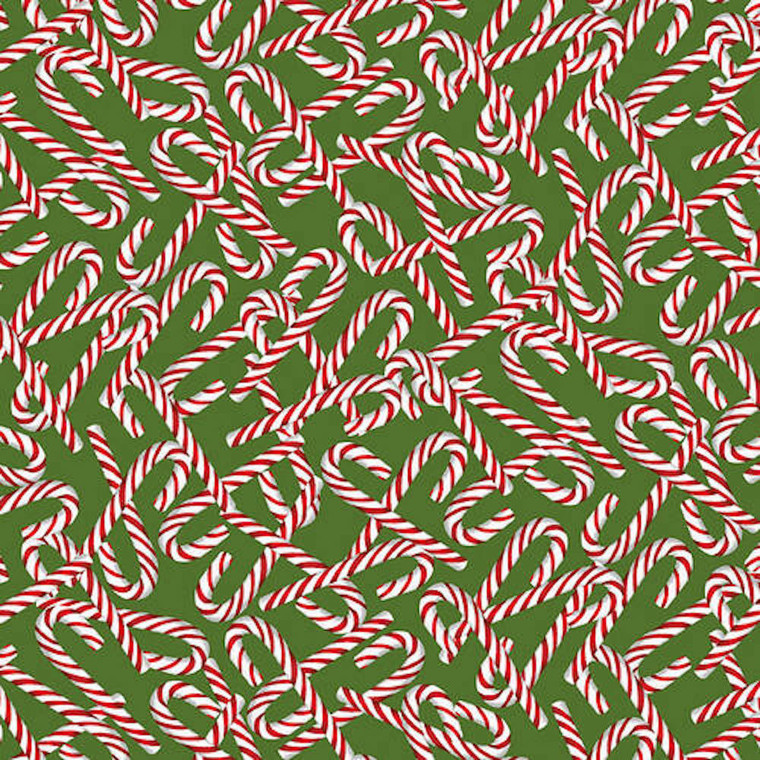 Blank Quilting Gingerbread Factory Tossed Candy Canes Green Cotton Fabric By The Yard