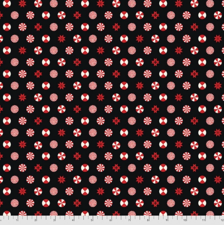 Tula Pink Holiday Homies Peppermint Stars Ink Cotton Flannel Fabric By Yard