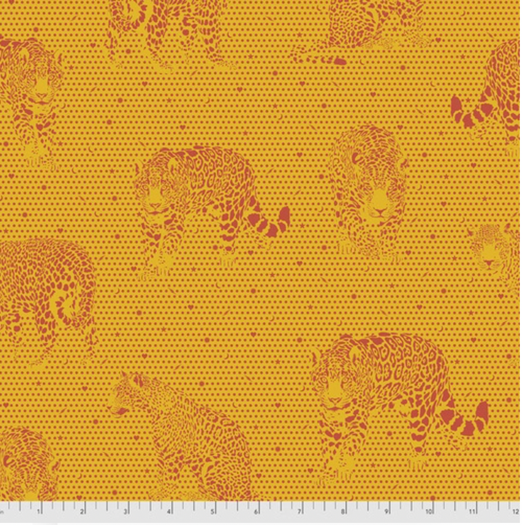 Free Spirit Tula Pink PWTP174 Daydreamer Lil Jaguars Papaya Cotton Fabric By Yd