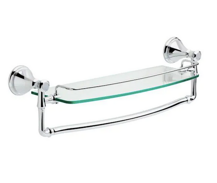 Delta 79710-PN Cassidy Bath 18" Glass Shelf w/ Towel Bar Polished Nickel Finish