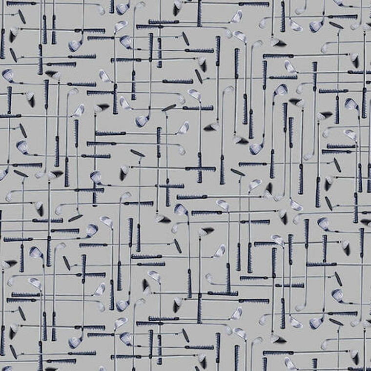 Blank Quilting Back Nine Golf Golf Clubs Gray Cotton Fabric By The Yard