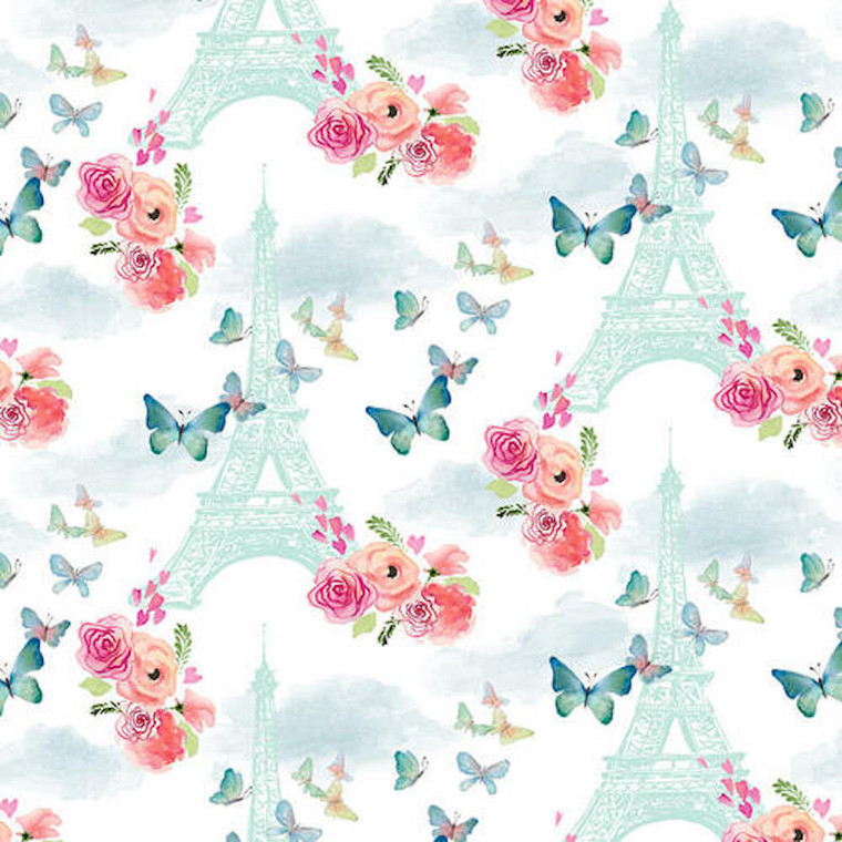 Blank Quilting Love is in the Air Eiffel Towers w/ Butterflies Cotton Fabric By The Yard