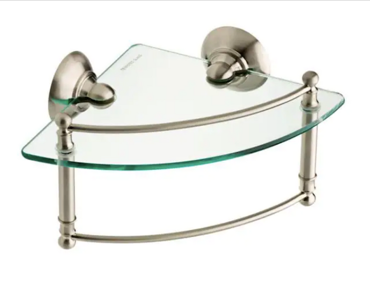 Delta HEXTN16-BN 8" Glass Corner Shelf with Hand Towel Bar Brushed Nickel