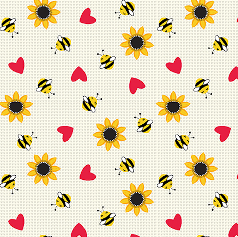 Studio E Honey Bee Gnomes Bee and Hearts Cream Cotton Fabric By Yard