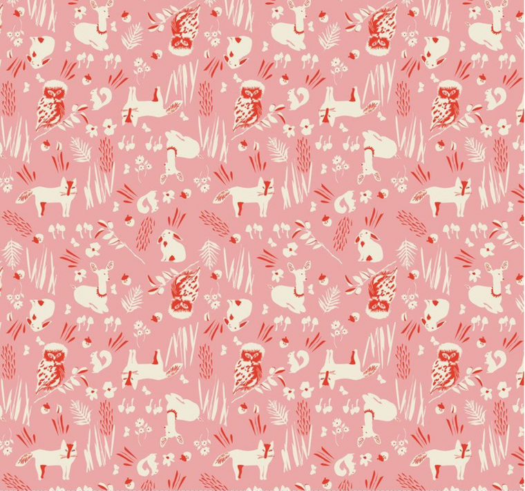 Blend Textiles Elizabeth Grubaugh Enchanted Forest Friends Pink Cotton Fabric By Yd