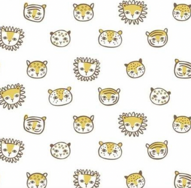 Blend Textiles Katy Tanis Lion & Tigers Feline Faces White Cotton Fabric By The Yard Blend Textiles Katy Tanis Lion & Tigers Feline Faces White Cotton Fabric By The Yard