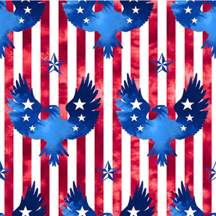 Blank Quilting One Land, One Flag Patriotic Eagle Blue Cotton Fabric By The Yard