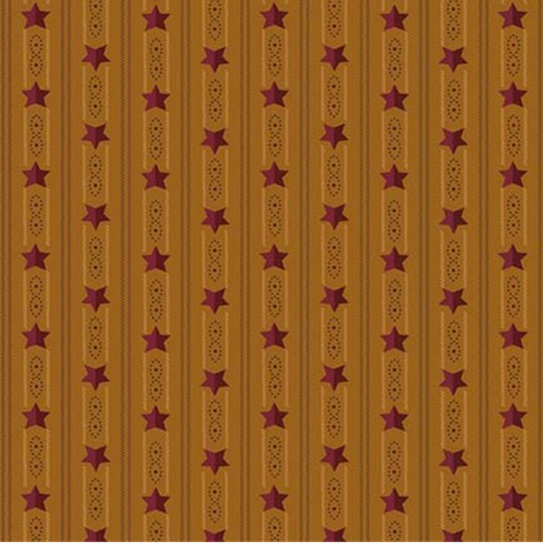 Henry Glass Right as Rain Ticking Star Stripe Gold Cotton Fabric By The Yard