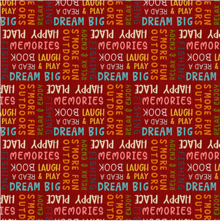 Henry Glass S'more Fun Outdoors Camping Words Red Fabric By Yard