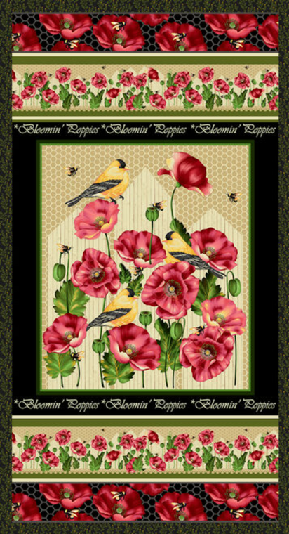 Henry Glass Bloomin' Poppies 24" Poppies Panel Fabric By Panel