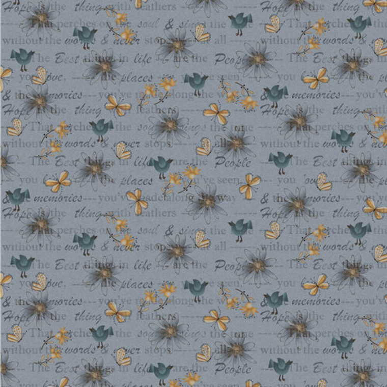 Henry Glass Bluebird of Happiness Mixed Media Blue Fabric By Yard