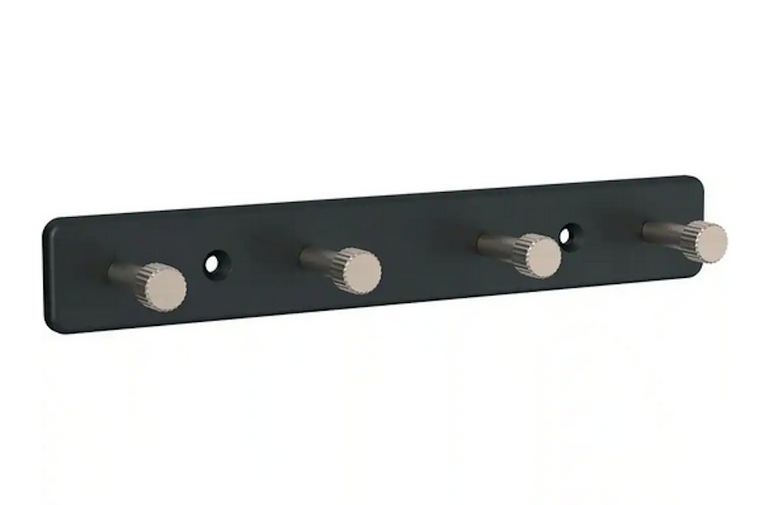 Home Decorators 8" 4 Round Hook Key Rail Tidy Black & Satin Nickel Finish