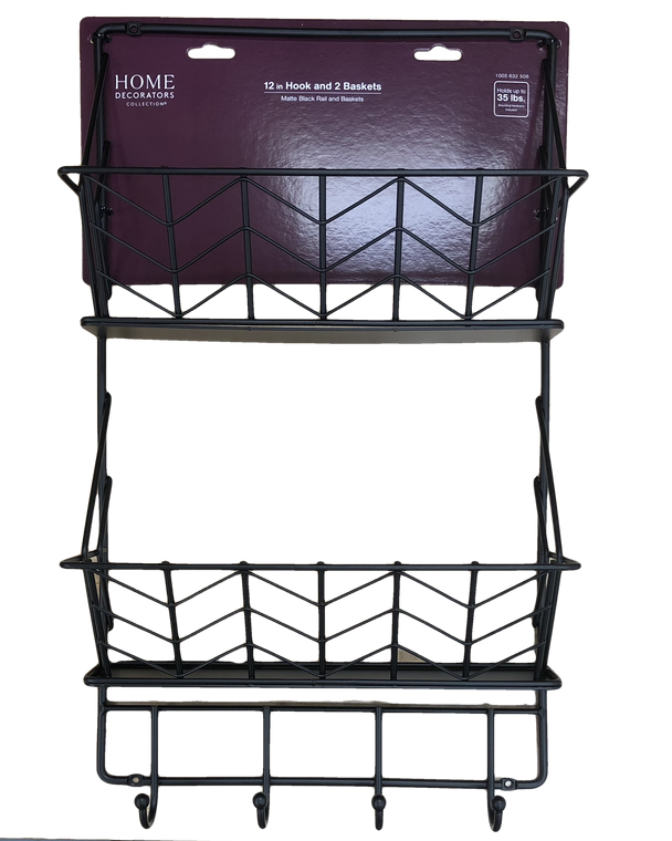 Liberty R43596H-FB Wall Mounted 12" Double Mail Basket w/ 4 Hooks Black Finish Liberty R43596H-FB Wall Mounted 12" Double Mail Basket w/ 4 Hooks Black Finish