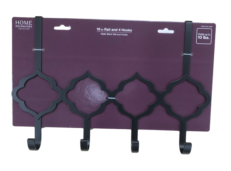 Home Decorators 16" Over the Door Quatrefoil 4 Hook Rail Flat Black