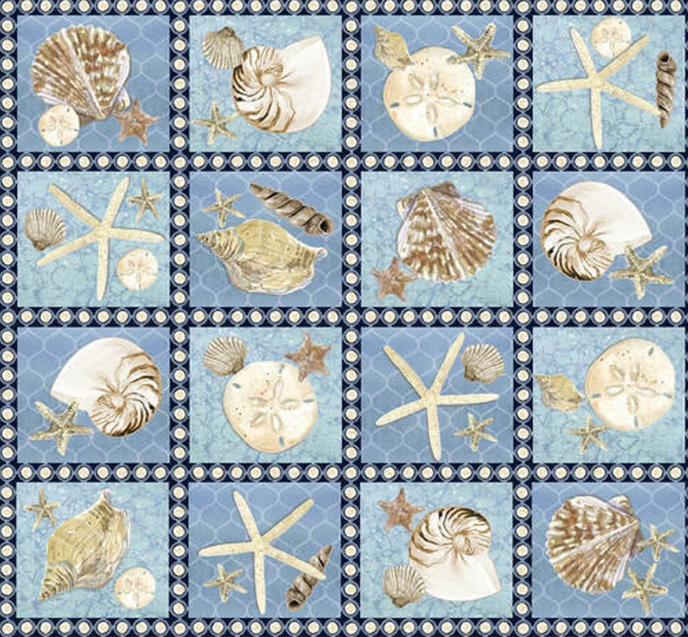 Blank Quilting Seaside Serenity Sea Life Squares Med Blue Fabric By The Yard Blank Quilting Seaside Serenity Sea Life Squares Med Blue Fabric By The Yard