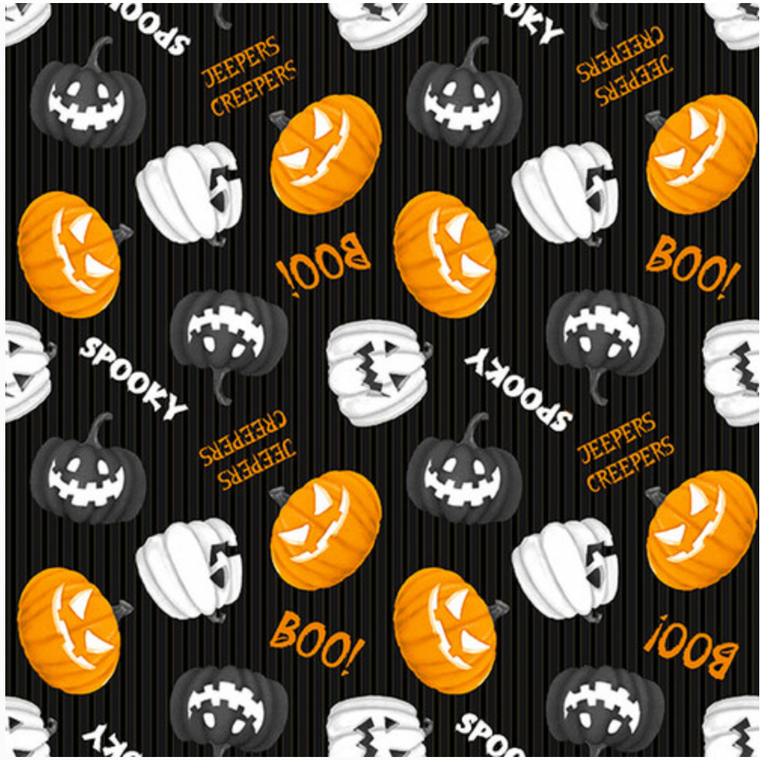 Henry Glass Olde Salem Glow Pumpkin Allover Black Fabric By The Yard Henry Glass Olde Salem Glow Pumpkin Allover Black Fabric By The Yard