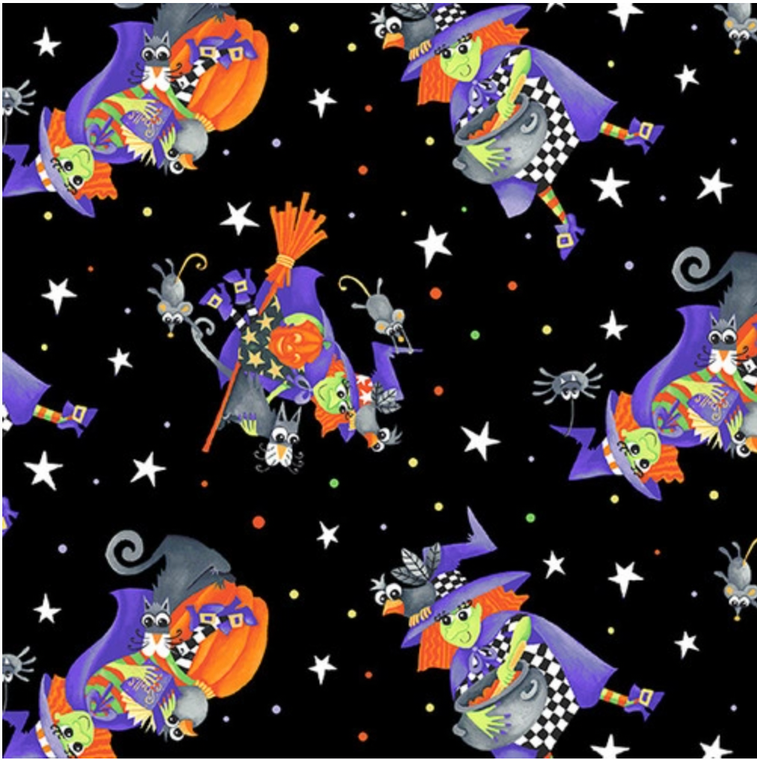 Henry Glass Boo! Glow Tossed Witch Multi Fabric By The Yard Henry Glass Boo! Glow Tossed Witch Multi Fabric By The Yard