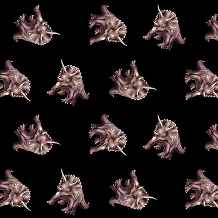 Studio E March Of The Dinosaurs Triceratops Allover Black Fabric By The Yard