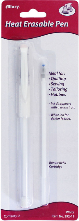 Allary Fabric Marking Heat Erasable Pen w/ Cartridge Refill White