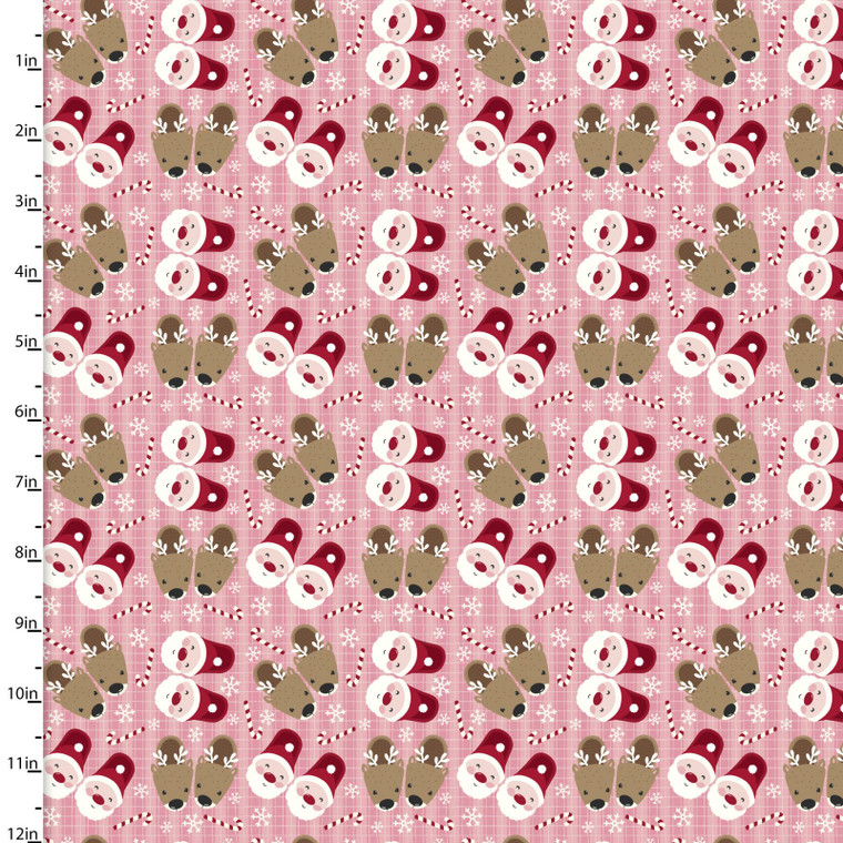 3 Wishes Snow & Hot Cocoa Slipper Buddies Pink Cotton Fabric By Yard