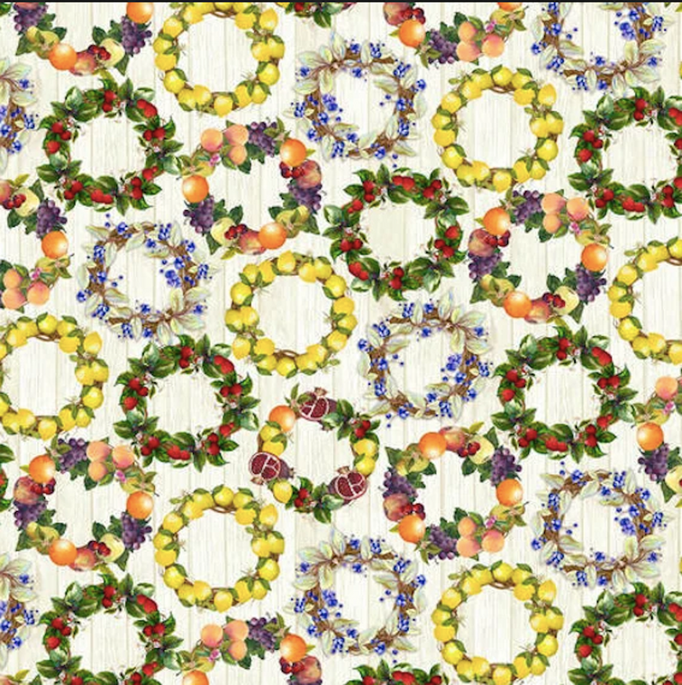 Blank Quilting Fruit For Thought Fruit Wreaths Ivory Cotton Fabric By The Yard Blank Quilting Fruit For Thought Fruit Wreaths Ivory Cotton Fabric By The Yard