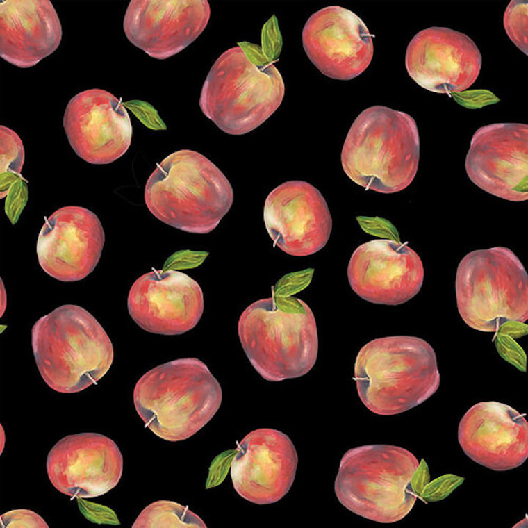 Blank Quilting Fruit For Thought Apples Black Cotton Fabric By The Yard Blank Quilting Fruit For Thought Apples Black Cotton Fabric By The Yard
