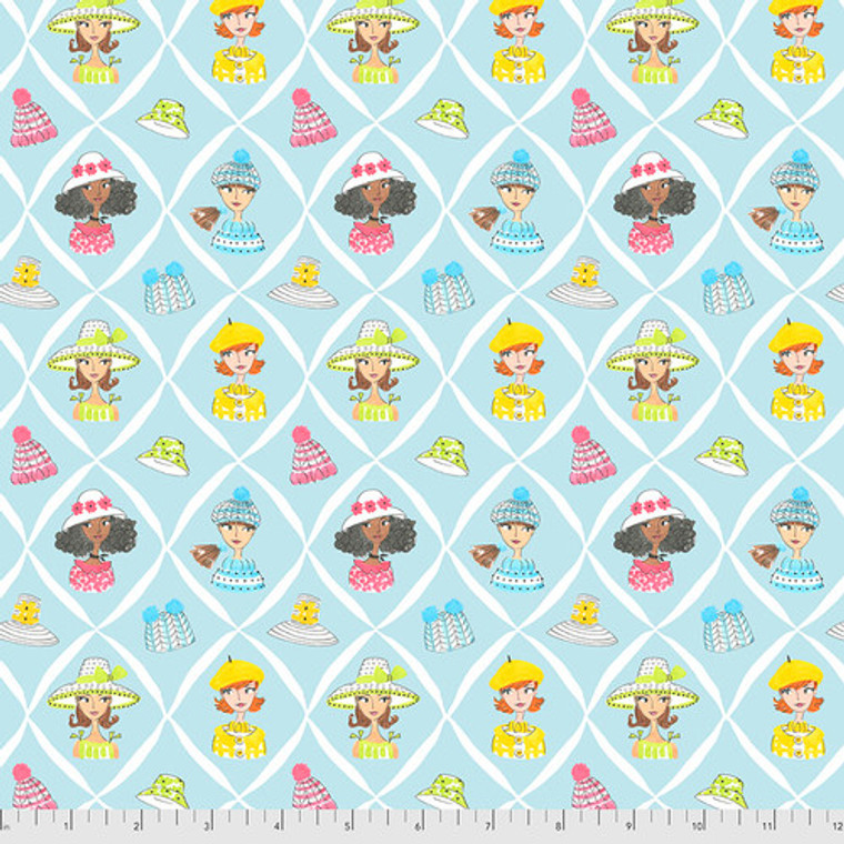 Anne Keenan Higgins Calendar Girls Happy Hatters Blue Fabric by The Yard Anne Keenan Higgins Calendar Girls Happy Hatters Blue Fabric by The Yard
