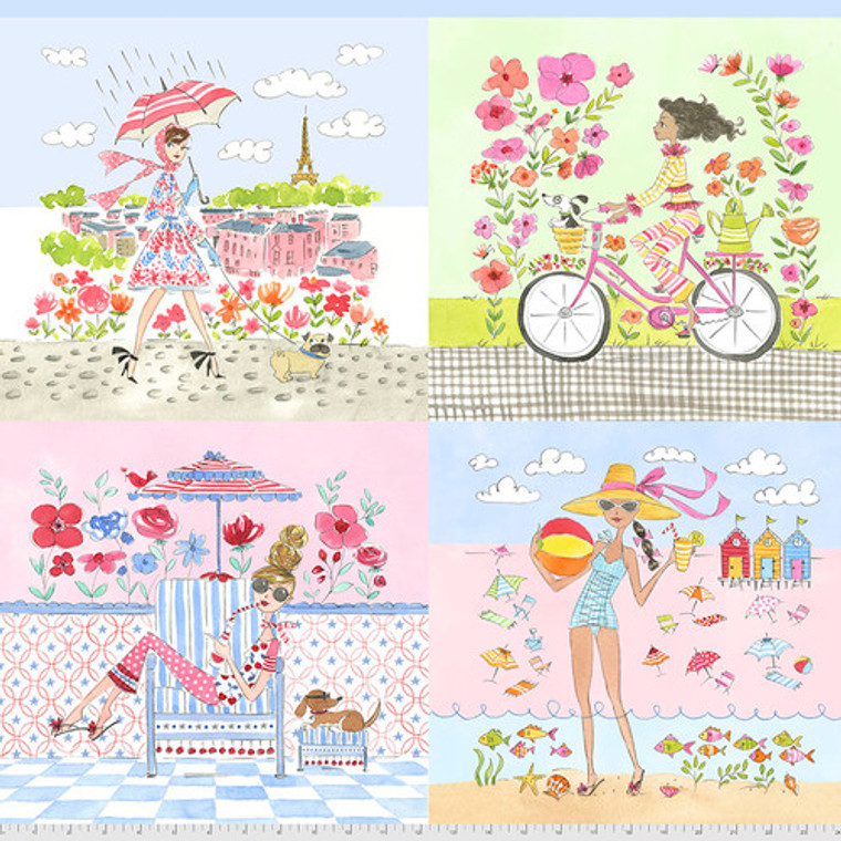 Anne Keenan Higgins Calendar Girls Spring Summer Fabric by The Panel Anne Keenan Higgins Calendar Girls Spring Summer Fabric by The Panel