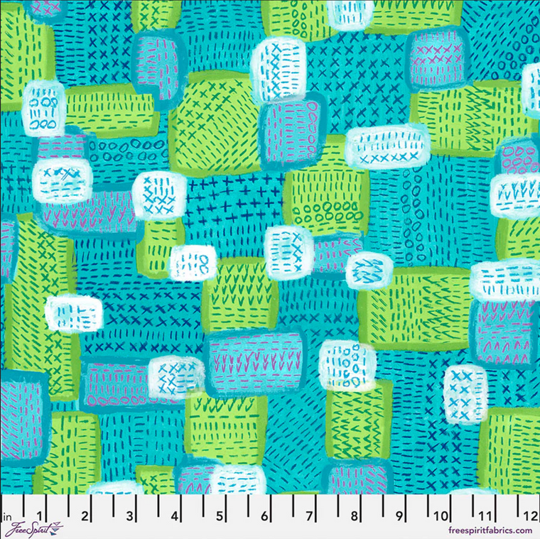 Free Spirit Keiko Goke Oh Happy Day! Seed Stitch Patchwork Aqua Fabric By The Yard Free Spirit Keiko Goke Oh Happy Day! Seed Stitch Patchwork Aqua Fabric By The Yard