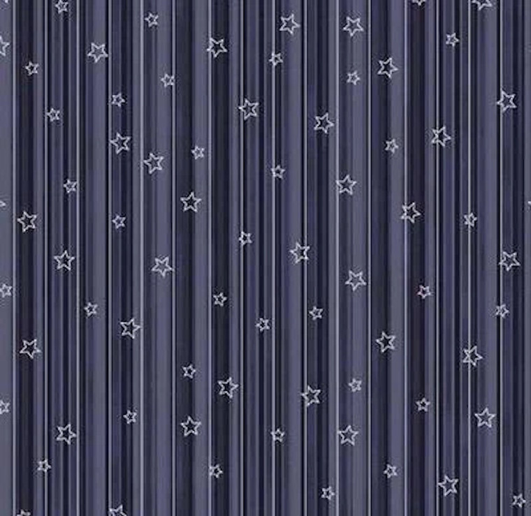 Stof Star Sprinkle Lines & Stars Blue Silver Cotton Fabric By The Yard