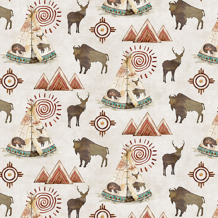 Blank Quilting Buffalo Run Scenic Ecru Cotton Fabric By The Yard