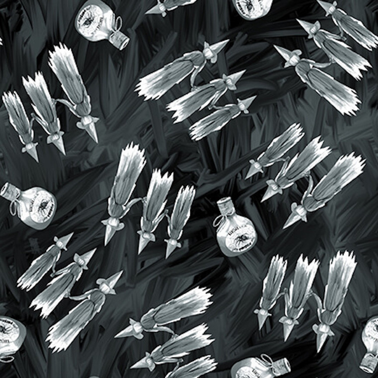 Blank Quilting Halloween Countdown Witches w/ Potion Bottles Black Fabric By The Yard Blank Quilting Halloween Countdown Witches w/ Potion Bottles Black Fabric By The Yard