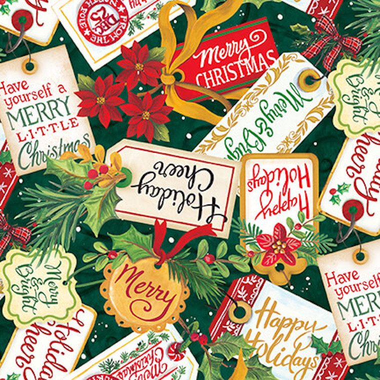 Blank Quilting Feeling Frosty Christmas Gift Tags Green Fabric By The Yard