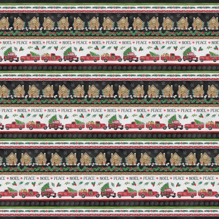 Blank Quilting Mistletoe Magic Border Stripe Black Cotton Fabric By The Yard Blank Quilting Mistletoe Magic Border Stripe Black Cotton Fabric By The Yard