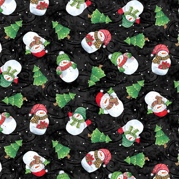 Blank Quilting Feeling Frosty Tossed Snowmen Black Fabric By The Yard