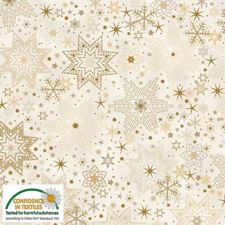 Stof Star Sprinkle Snowflakes Cream Gold Cotton Fabric By The Yard