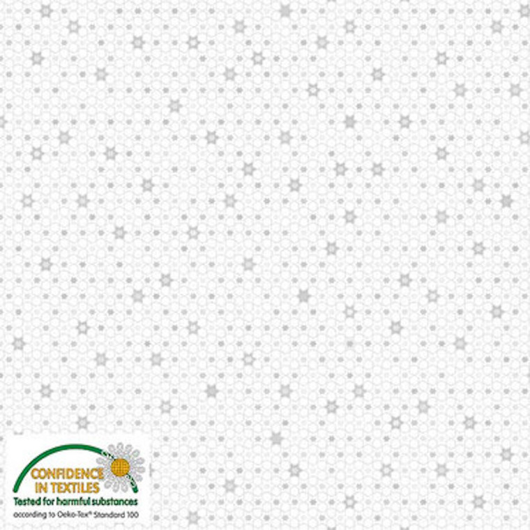 Stof Star Sprinkle Star Mosaic White Silver Cotton Fabric By The Yard